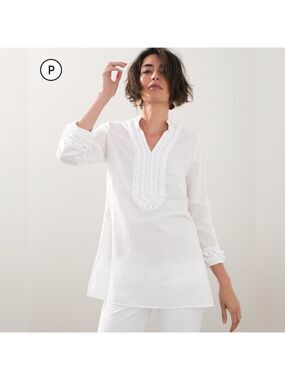CHICO'S Linen-Blend Embellished Kurta